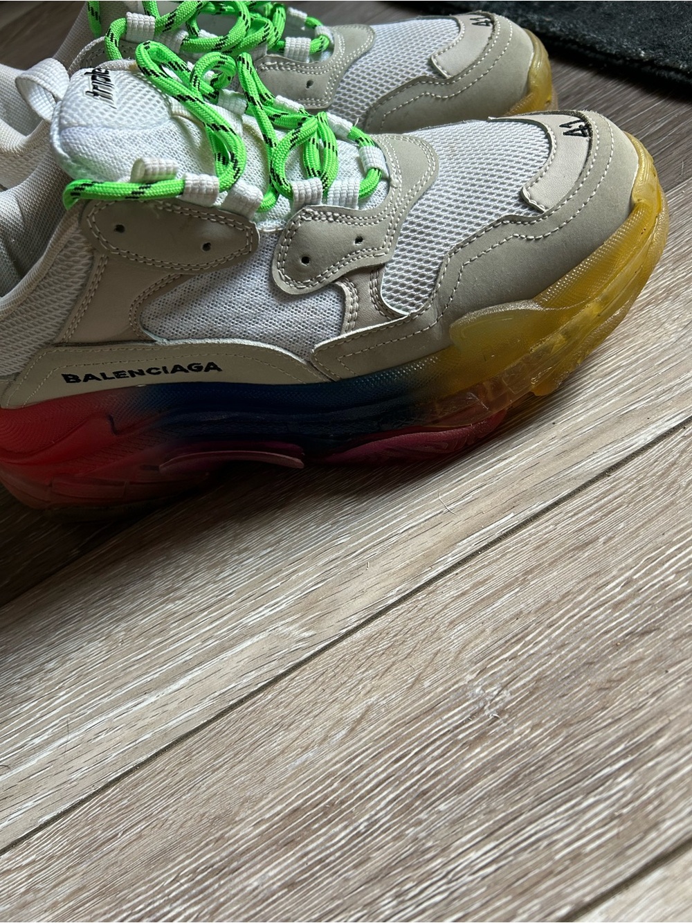 Men’s Balenciaga Triple S Rainbow Sole Sneakers - White with Multicolor Accents - Picture 3 of 5